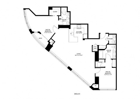 Floor plan for 2 beds, 2.5 baths, 1458 sqft